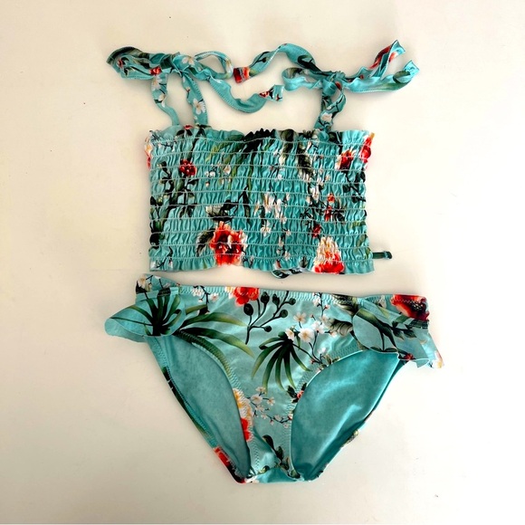 Agua Bendita Other - Agua Bendita Kids Bikini in Teal and Red Floral